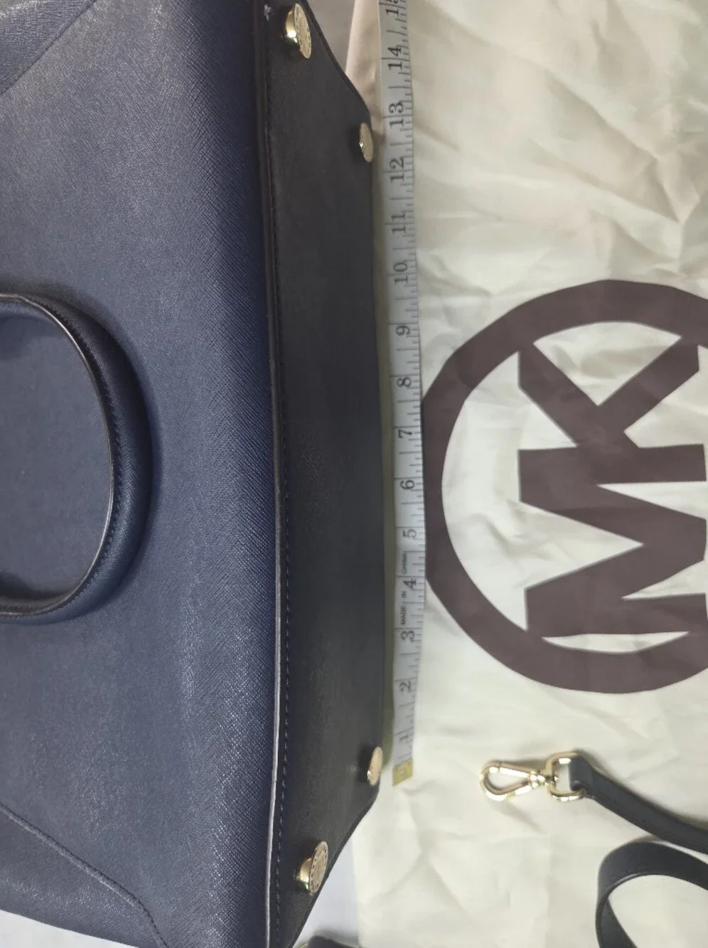 Michael Kors Navy Saffiano Satchel with Gold Hardware